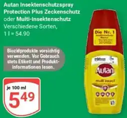 Globus Autan Insektenschutzspray Protection Plus Zeckenschutz oder Multi-Insektenschutz Angebot