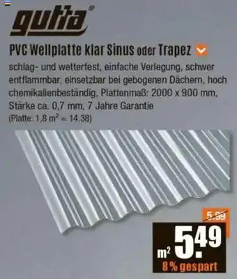 V Baumarkt gutta PVC Wellplatte klar Sinus oder Trapez Angebot