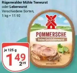 Globus Rügenwalder Mühle Teewurst oder Leberwurst Angebot