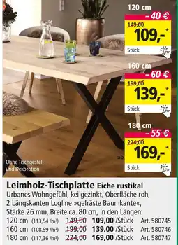 Holz Possling Leimholz-Tischplatte Eiche rustikal Angebot