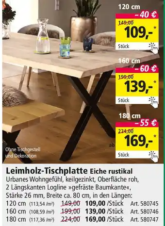 Holz Possling Leimholz-Tischplatte Eiche rustikal Angebot