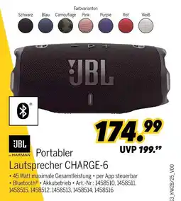 MEDIMAX Jbl portabler lautsprecher charge-6 Angebot