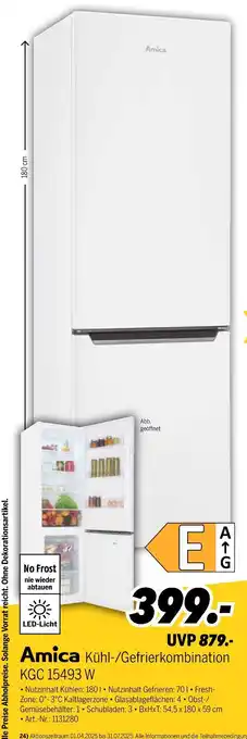 MEDIMAX Amica kühl-/gefrierkombination kgc 15493 w Angebot