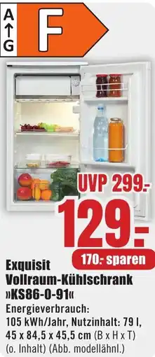 B1 Discount Baumarkt Exquisit Vollraum-Kühlschrank KS86-0-91 Angebot