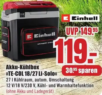 B1 Discount Baumarkt Einhell Akku-Kühlbox TE-COL 18/27 Li-Solo Angebot