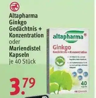 Rossmann Altapharma Ginkgo Gedächtnis + Konzentration Oder Mariendistel Kapseln Angebot