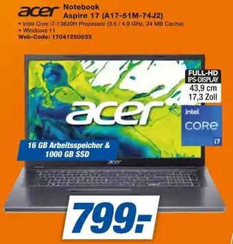 expert Techno Land acer Notebook Aspire 17 (A17-51M-74J2) Angebot
