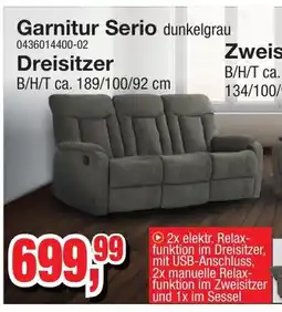 Möbelfundgrube Garnitur Serio dunkelgrau Dreisitzer Angebot