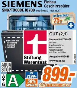 Expert SIEMENS Einbau Geschirrspüler SN87TX00CE iQ700 Angebot