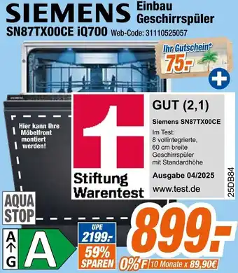 Expert SIEMENS Einbau Geschirrspüler SN87TX00CE iQ700 Angebot