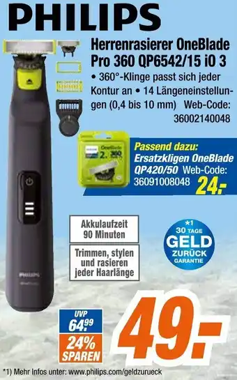 Expert PHILIPS Herrenrasierer OneBlade Pro 360 QP6542/15 i0 3 Angebot