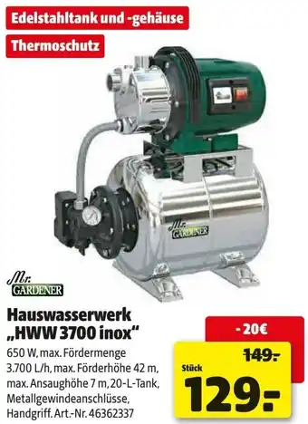 Hagebau Mr. GARDENER Hauswasserwerk ,,HWW 3700 inox" Angebot
