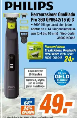 Expert Philips herrenrasierer oneblade pro 360 qp6542/15 io 3 Angebot