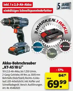 Hagebau KRAFTRONIC Akku-Bohrschrauber ,,KT-AS 18 Li" Angebot
