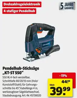 Hagebau KRAFTRONIC Pendelhub-Stichsäge ,,KT-ST 550" Angebot