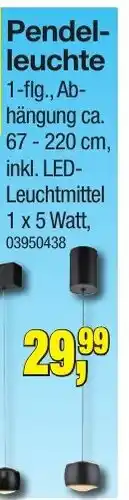 Möbelfundgrube Pendelleuchten schwarz, 1-flg., Ab- hängung ca. 67-220 cm, inkl. LED- Angebot