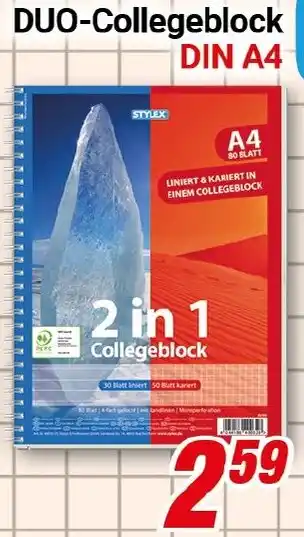 CENTERSHOP STYLEX DUO-Collegeblock DIN A4 Angebot