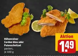 REWE Höhenrainer Cordon bleu oder Putenschnitzel Angebot