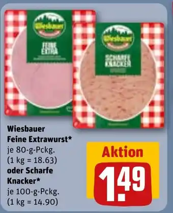 REWE Wiesbauer Feine Extrawurst oder Scharfe Knacker Angebot