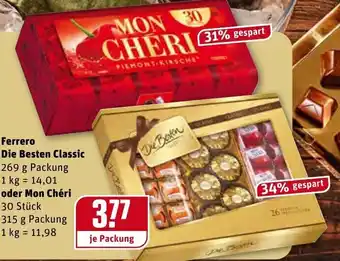 REWE Center Ferrero Die Besten CLassic oder Mon Chéri 315g Angebot