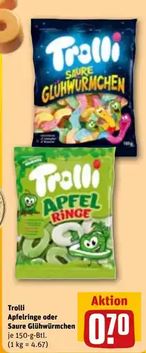 REWE Trolli Apfelringe oder Saure Glühwürmchen Angebot