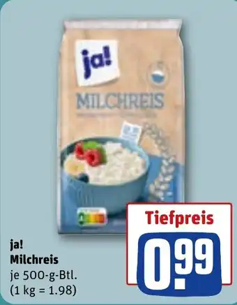REWE ja! Milchreis Angebot