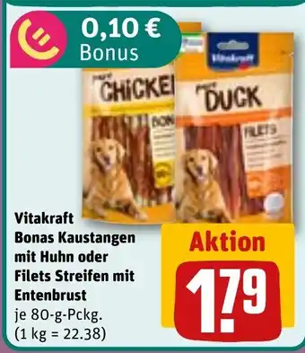 REWE Vitakraft Bonas Kaustangen mit Huhn oder Filets Streifen mit Entenbrust Angebot