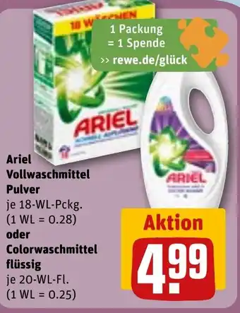 REWE Ariel Vollwaschmittel Pulver o. Colorwaschmittel flüssig Angebot