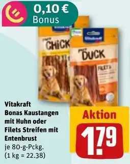REWE Vitakraft Bonas Kaustangen mit Huhn oder Filets Streifen mit Entenbrust Angebot