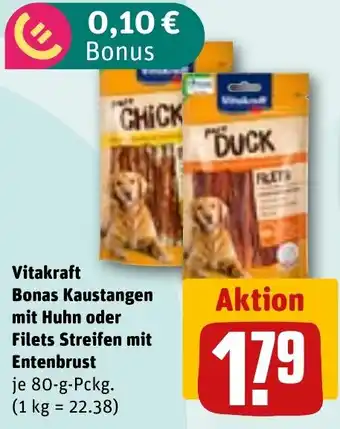 REWE Vitakraft Bonas Kaustangen mit Huhn oder Filets Streifen mit Entenbrust Angebot