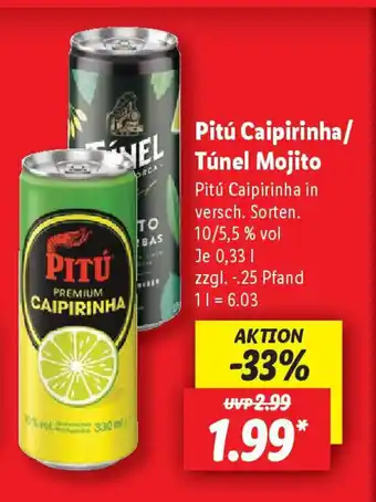 Lidl Pitú Caipirinha/ Túnel Mojito Angebot