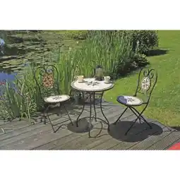 Netto Marken-Discount 3tlg. Balkon Set Mosaik Garten Terrasse Metall Stuhl Tisch Beistelltisch Stühle Angebot