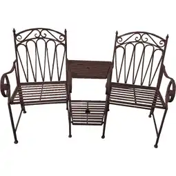 Netto Marken-Discount Doppel Gartenbank Metall Rost Optik Garten Bank Sitzbank mit Ablage Gartenstuhl Angebot