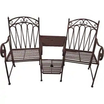 Netto Marken-Discount Doppel Gartenbank Metall Rost Optik Garten Bank Sitzbank mit Ablage Gartenstuhl Angebot