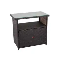 Netto Marken-Discount Sideboard m. Glasplatte Rattan Optik Garten Schrank Kommode Stehtisch Tisch Angebot