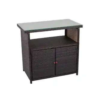 Netto Marken-Discount Sideboard m. Glasplatte Rattan Optik Garten Schrank Kommode Stehtisch Tisch Angebot