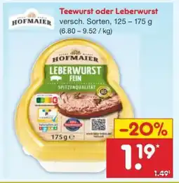 Netto Marken-Discount Teewurst oder Leberwurst Angebot