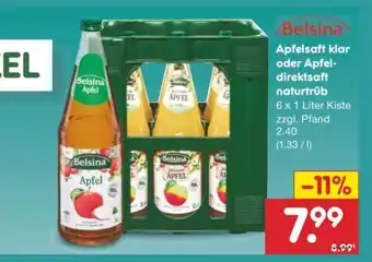 Netto Marken-Discount Belsina Apfelsaft klar oder Apfel-direktsaft naturtrüb Angebot