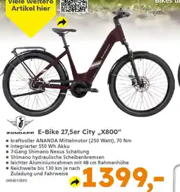 Globus Baumarkt ZUNDAPP E-Bike 27,5er City „X800" Angebot