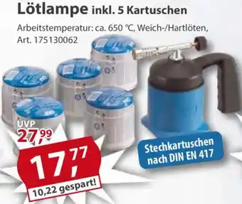 Sonderpreis Baumarkt Lötlampe inkl. 5 Kartuschen Angebot