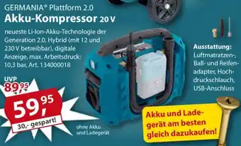 Sonderpreis Baumarkt GERMANIA Plattform 2.0 Akku-Kompressor 20 V Angebot