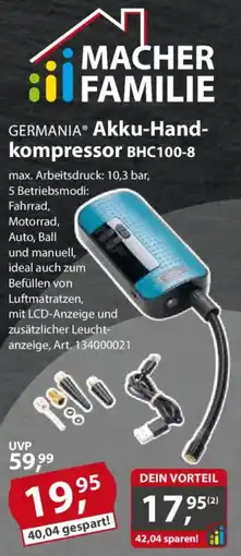 Sonderpreis Baumarkt GERMANIA Akku-Handkompressor BHC100-8 Angebot