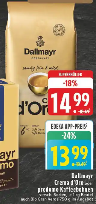 Edeka Dallmayr Crema d'Oro oder prodomo Kaffeebohnen Angebot