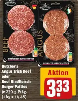 REWE Butcher's Angus Irish Beef oder Beef Rindfleisch Burger Patties Angebot