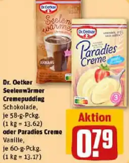 REWE Dr. Oetker Seelenwärmer Cremepudding oder Paradies Creme Angebot