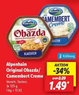 Lidl Alpenhain Original Obazda/Camembert Creme Angebot
