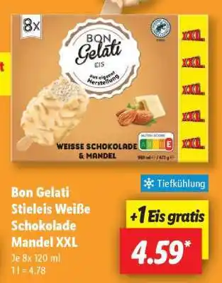 Lidl Bon Gelati Stieleis Weiße Schokolade Mandel XXL Angebot
