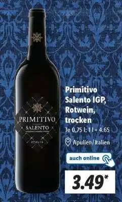 Lidl Primitivo Salento IGP, Rotwein, trocken Angebot