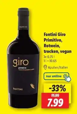 Lidl Fantini Giro Primitivo, Rotwein, trocken, vegan Angebot