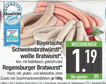 Edeka Bayerische Schweinsbratwürstl, weiße Bratwurst oder Regensburger Bratwurst Angebot